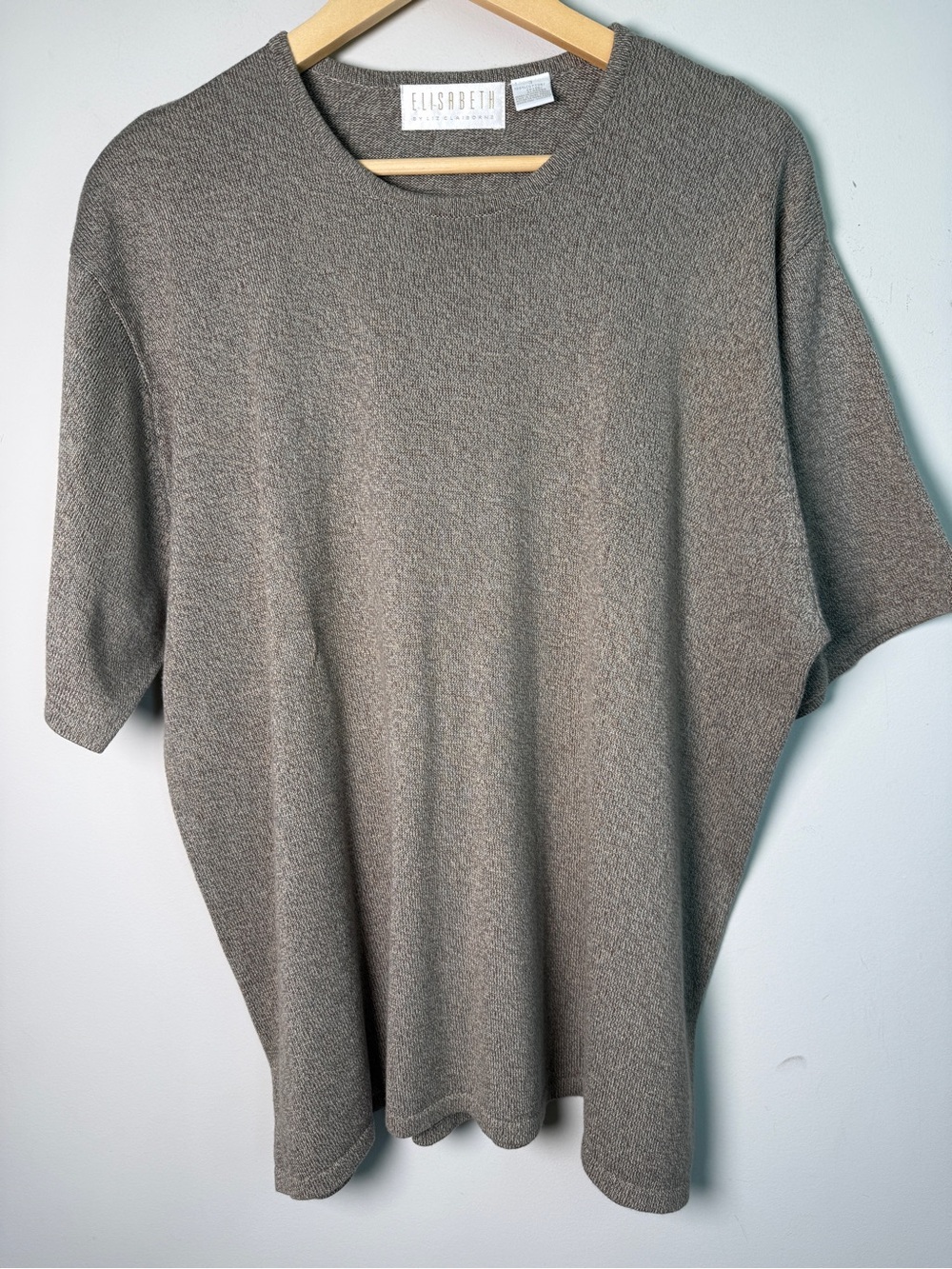 Elisabeth by Liz Claiborne Short Sleeve Cotton Sweater Heathered Brown Plus Size